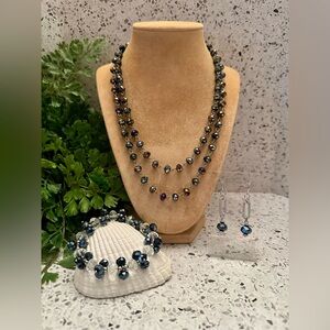 Oil slick black bead jewelry set